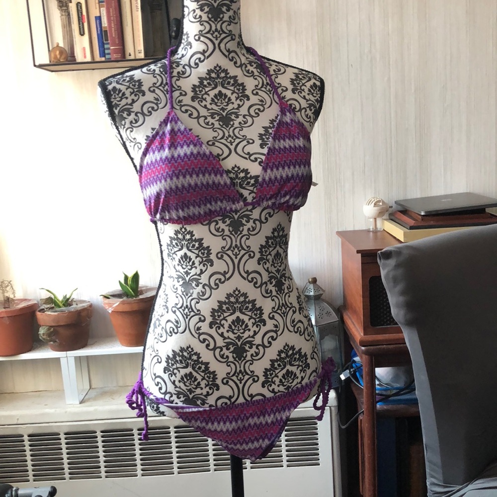 Purple chevron print string bikini